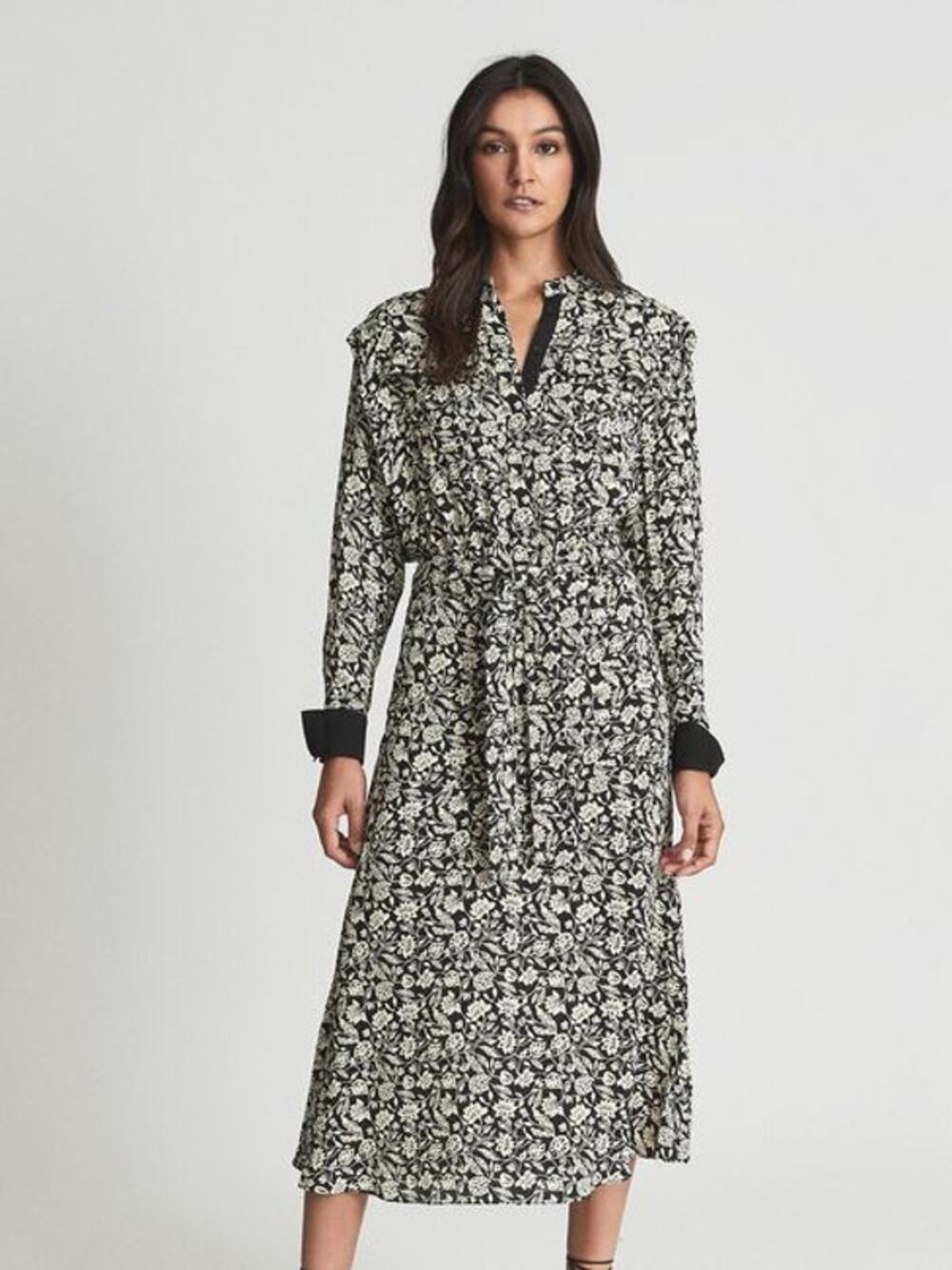 Reiss Micah PT Floral Printed Midi Dress Button Down Long Sleeve 2